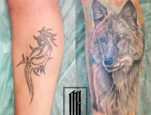 Татуировка волк. Перекрытие тату